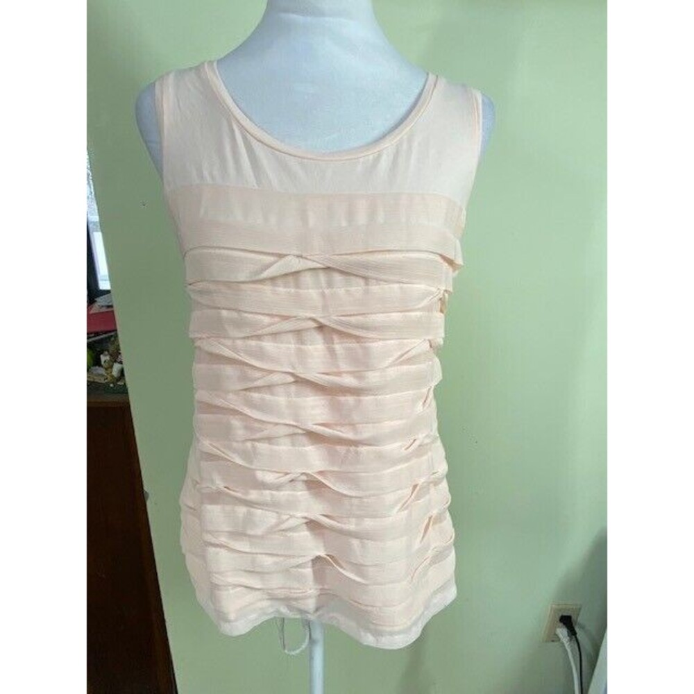 Ann Taylor Womens Petite Sz MP Pink Tiered Ruffle Blouse Top Career Minimalistic